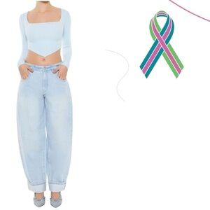 Forever 21 Horseshoe Fit Jeans Barrel Balloon High Rise Light Wash Sz 24